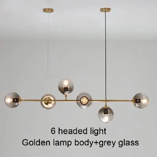 Gold lamp grey glass Современные линейные столовая светодиодный люстра лампа в виде светящегося шара железа барная Подвесная лампа вертикальный Горизонтальное стеклянный сферическая люстра светодиодный - Цвет абажура: Gold lamp grey glass