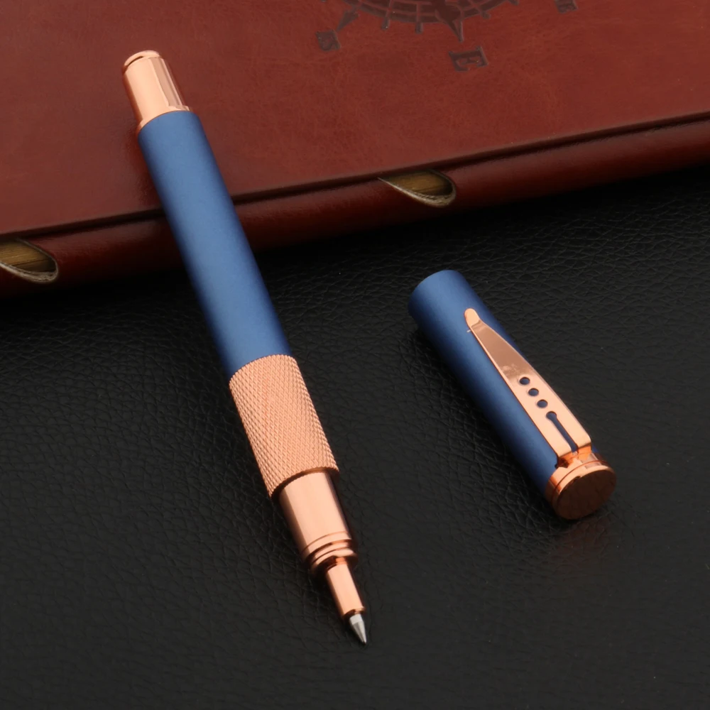 Роскошная металлическая матовая синяя шариковая ручка, швейцарская розовая Золотая шариковая ручка, фотография