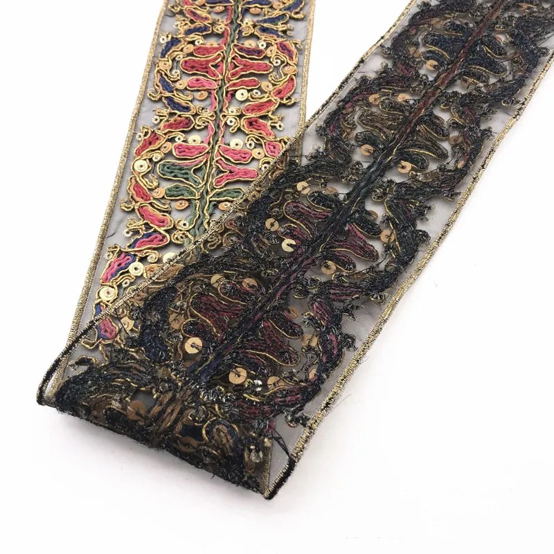 1 ярд ретро золотые блестки кружевная отделка тесьма вышитая лента ткань для
