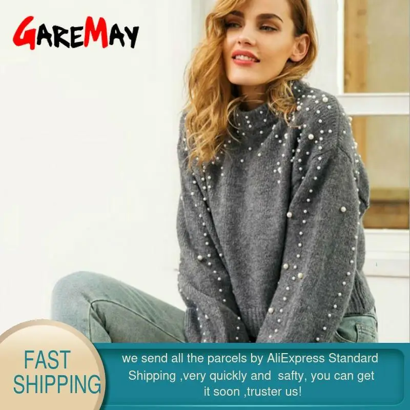 2020 зимние теплые свитера с жемчужинами и бусинами женская вязаная водолазка
