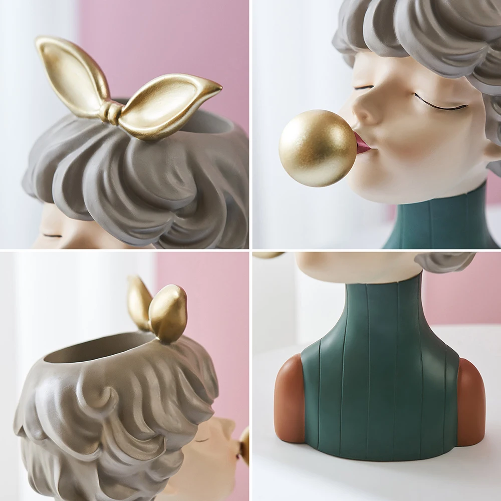 

modern Nordic Creative Portrait vase Cute cat woman bubble gum vase Decorative ornaments Resin girl Vase Home decor accessories