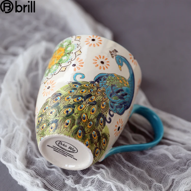 

Hand Painted Espresso Cups Peacock Traditional Tea Cup Porcelain High Capacity Taza Cafe Personalizada Tazas De Ceramica Creativ