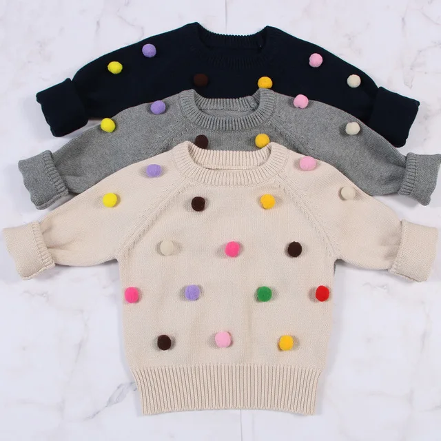 

2 3 4 5 6 Years Toddler Girls Sweater Fashion Colored Hair Ball Kids Sweaters Spring Autumn Child Clothing Korean Girls Outwear