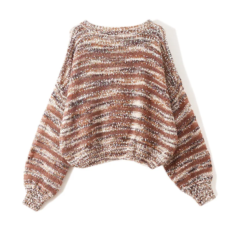 

Women's knitted sweater 2020 summer new ladies' V-neck sweater cutout striped perspective sweater knit mohair
