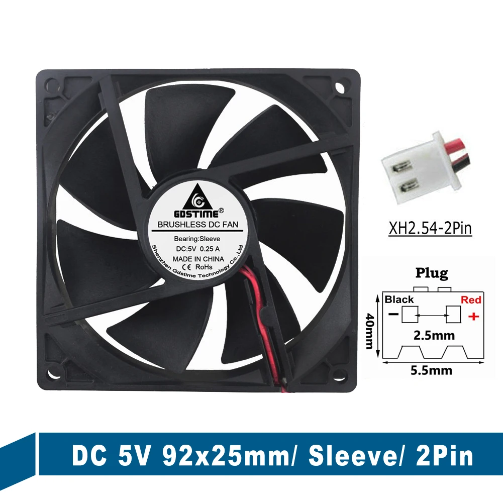 5pieces LOT Gdstime 5V DC 2Pin 92mm x 25mm 9cm 9225s Brushless Cooling Fan | Fans &