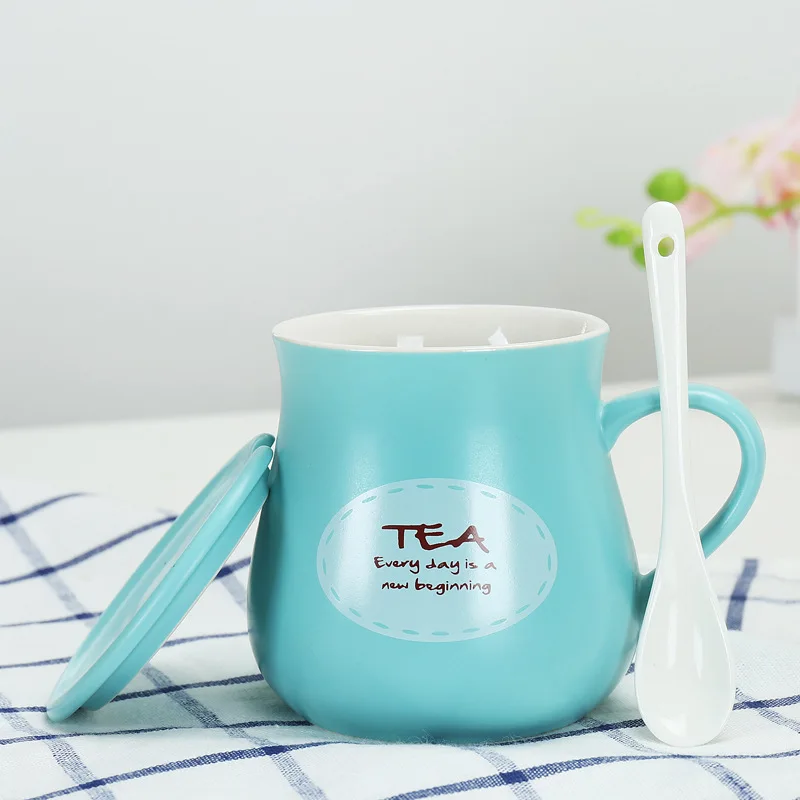 Керамическая чашка кружка для кофе креативная стеклянная с крышкой ложка чая