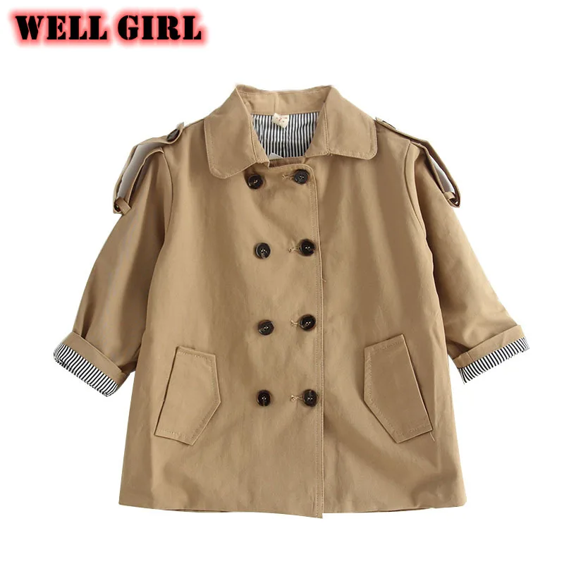 Двубортный тренч для детей от 3 до 8 лет детское осеннее пальто девочек длинная