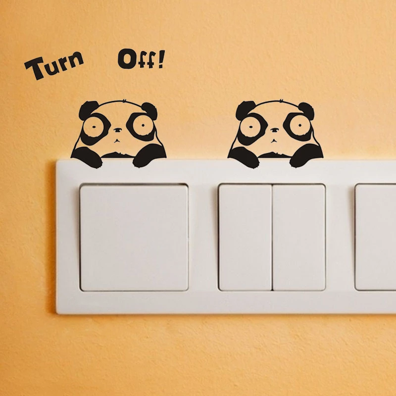 Cartoon funny panda kitten plug switch wall decals vinyl for home decoration removable lovely animal stickers | Дом и сад