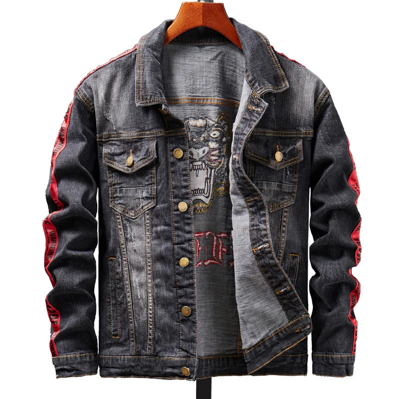 Джинсовая куртка мужская рваная уличная одежда в стиле хип-хоп летная из денима
