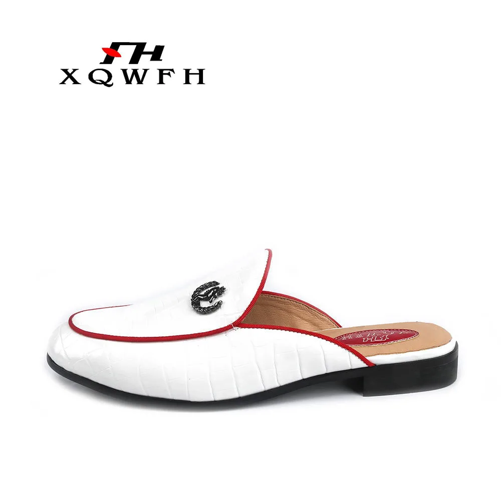 Summer Men's White Leather Slippers Indoor Comfortable Breathable Male Slipper Outdoor Men Beach Shoes Flax Lovers | Обувь