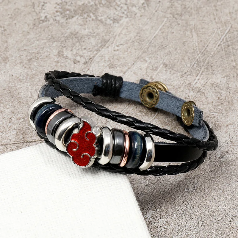 

Hot sale Red Epoxy Bracelet Two Kind of Clasp Choose Leather Bracelet For Men Women Adjustable Jewelry Punk Vintage Cuff Bangle