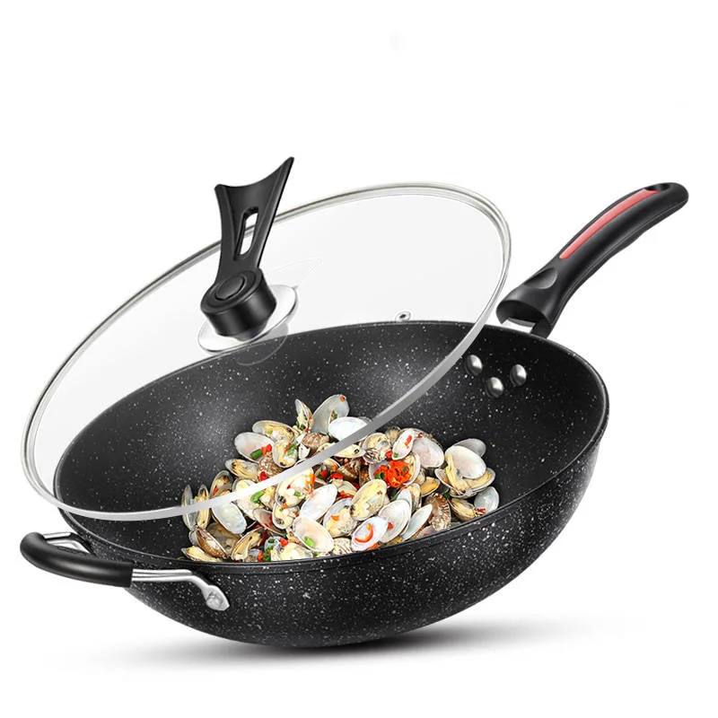 Wok антипригарная Бытовая кастрюля без дыма Maifan каменная железная сковорода