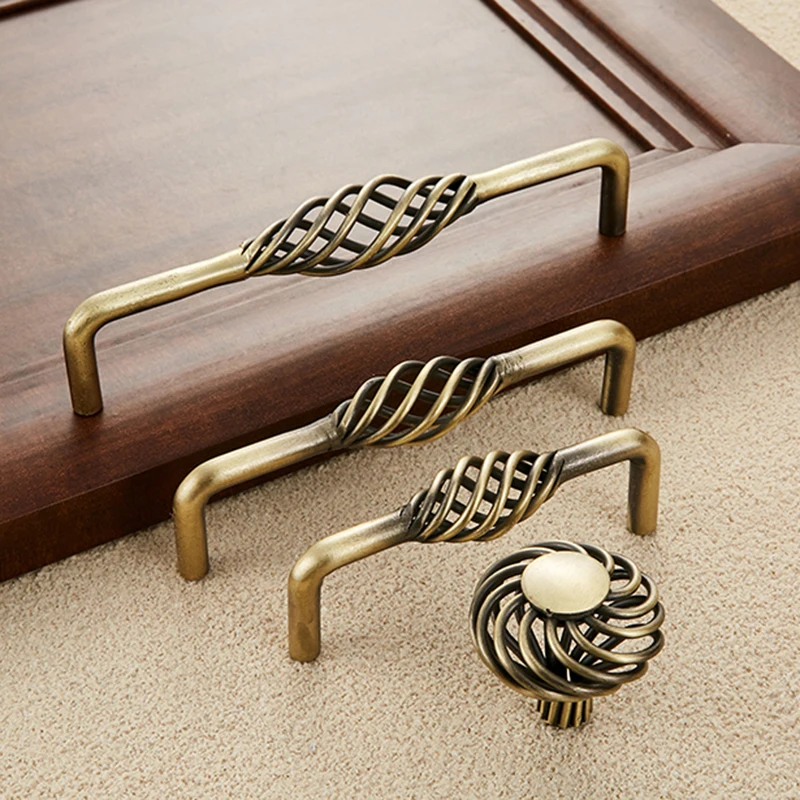 Мульти Стиль старинный Бронзовый Шкаф ручки выдолбленные клетка ящика дверные