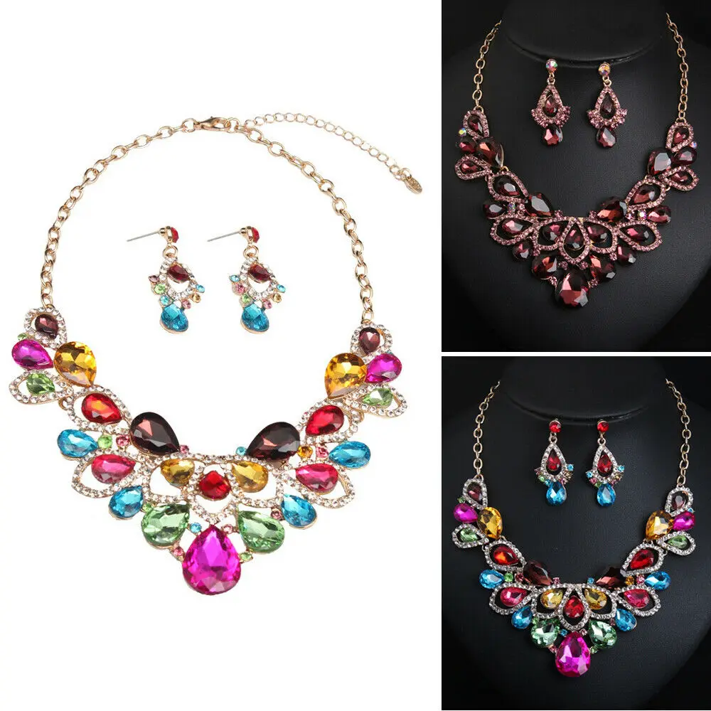 Модный Колье чокер ювелирный набор модные хрустальные каплевидные ожерелье