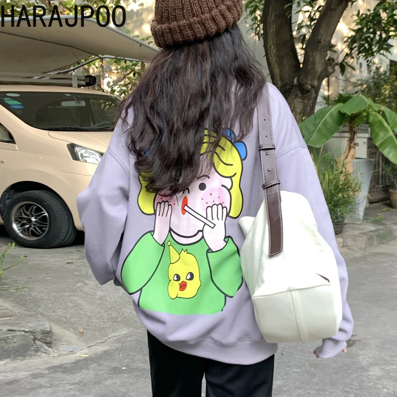

Harajpoo Sweatshirt Women Cartoon Printing O Neck Spring Autumn 2021 New Loose Fashion Style Ins Harajuku Aesthetic Y2k Clothes