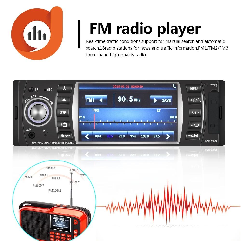 Автомагнитола AMPrime 1DIN 4 1 дюйма FM радио Bluetooth с камерой заднего вида|Автомобильные