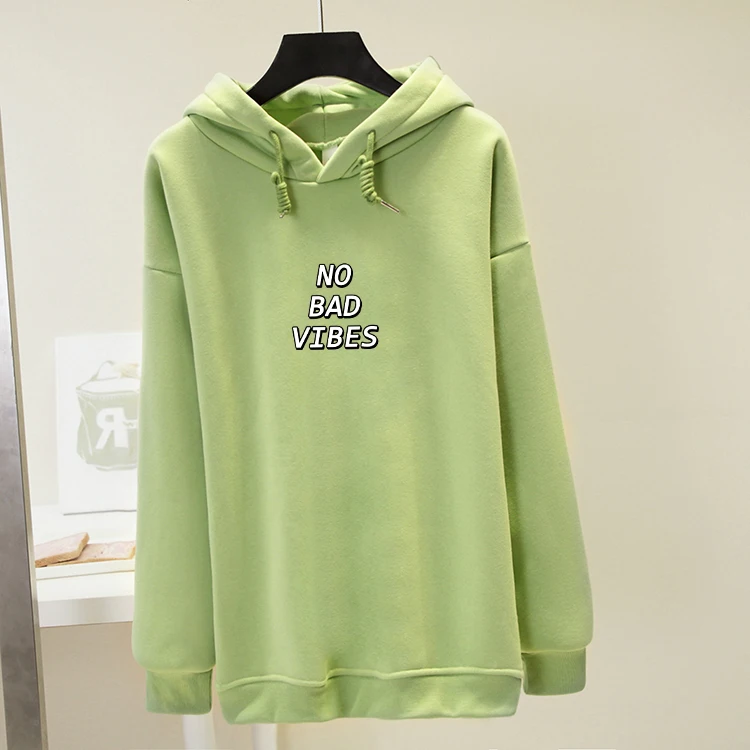 Зимние женские толстовки с длинным рукавом свитшот надписью No Bad Vibes худи в стиле