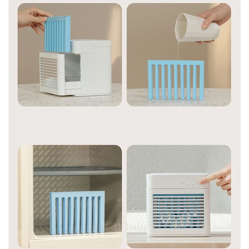 

Portable Air Conditioner Cooler Noiseless Evaporative Air Fan USB Rechargeable Desk Fan with 3 Speeds Cooler Humidifier