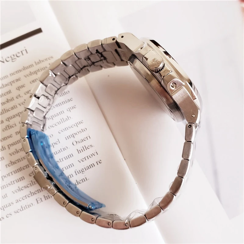 

New Automatic Mechanical Men Watch Silver Blue Stainless Steel Transparent Sapphire Glass Glide Watches