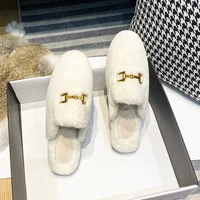 winter 2021 fluffy womens fashion designer flat slippers for outdoor wear warm oversized mueller shoes 41 44