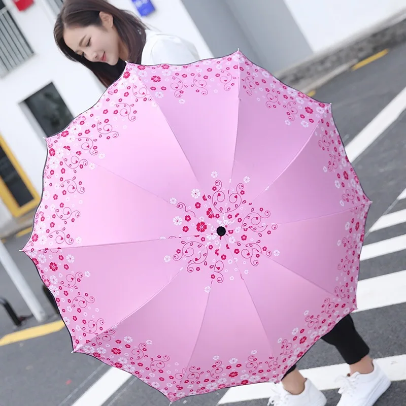 

10 Bone Large Lotus Leaf Umbrella Vinyl Creative Flower Parasol Sun And Rain Dual-use Women Umbrella Tri-fold Folding Umbrella