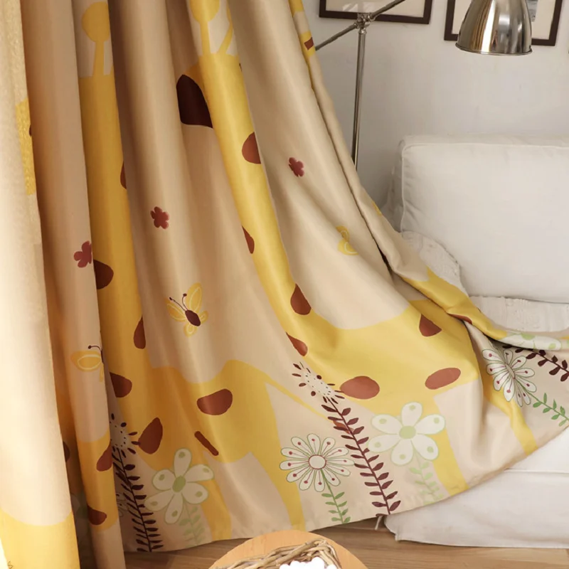 

Children's Blackout Curtains Cartoon Giraffe Printing Screens New Bedroom Balcony European Style Curtains