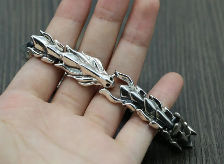 Браслет из серебра 925 пробы с цветными драконами для мужчин винтажный браслет