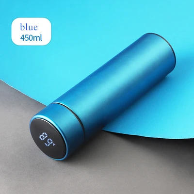 Синий Кружка для путешествий Moka Smart стакан для кофе 500 мл портативная Вакуумная бутылка светодиодный сенсорный экран термос нержавеющая сталь кофейная чашка водонепроницаемый - Цвет: Синий