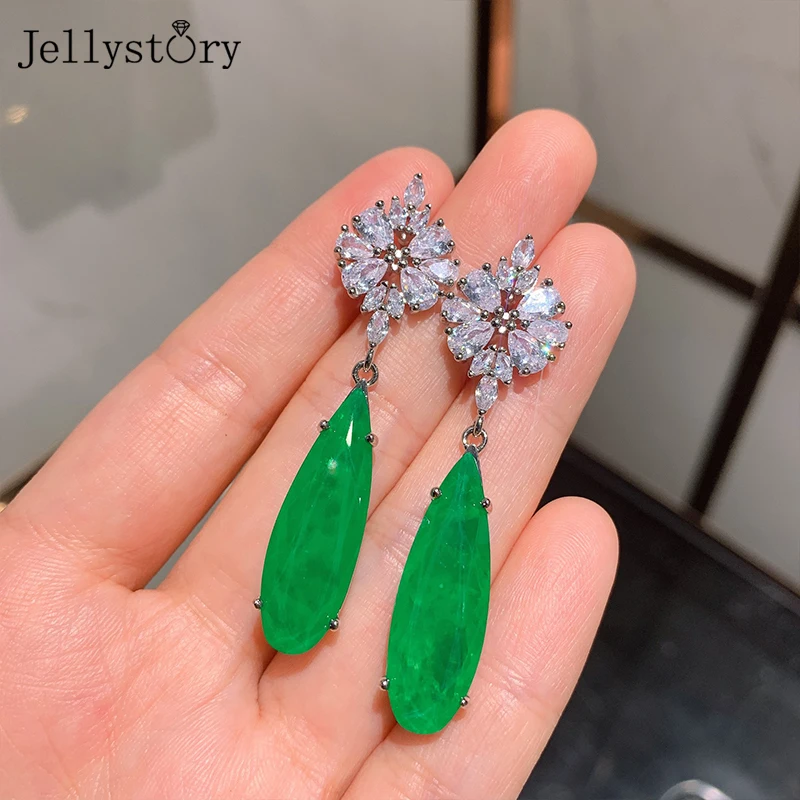

Jellystory silver 925 jewelry emerald Earrings evening wear water drop main stone 10 * 30mm drop earrings party gifts wholesale