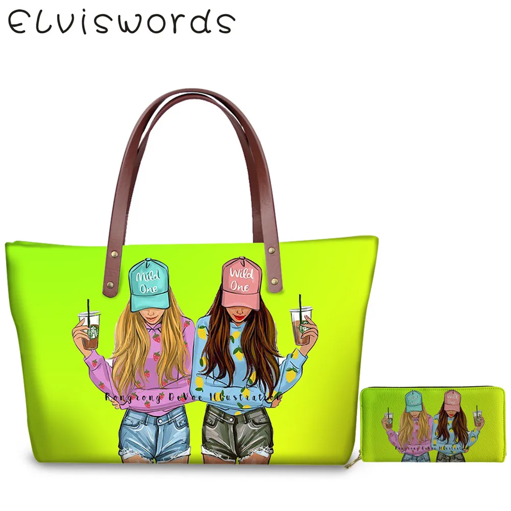 ELVISWORDS винтажные женские роскошные сумки и кошелек комплект из 2 предметов модные