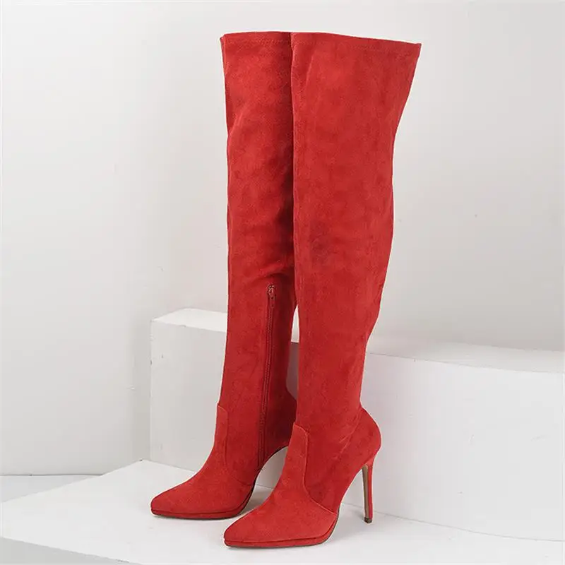 

Large Size 41 42 43 Women's Boots Long Pointed Toe Over The Knee Elastic Boots Large Round Comfortable Red Boots