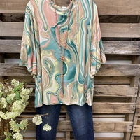 halo dye print vintage o neck flare sleeve casual t shirt women summer fashion loose plus size streetwear beach party tops