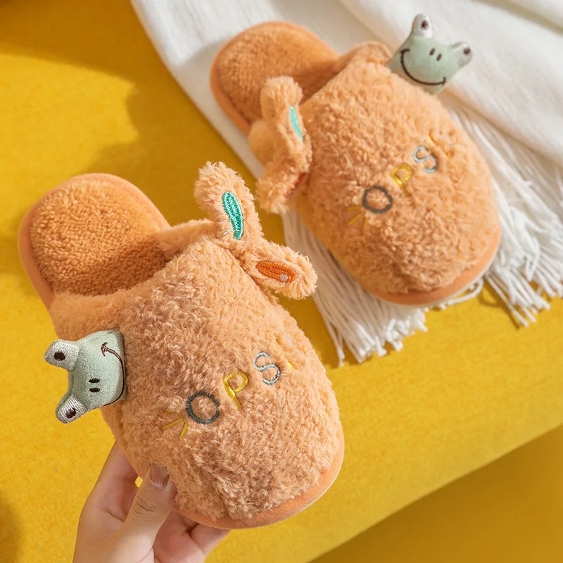 Winter Slippers for Boy Girl Frog Cartoon Cute Warm Flat Shoes Children Non-Slip Home Indoor Fashion Kids Slides Flip Flops |