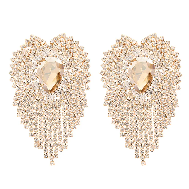 

2021 Fashion New Exaggerated Rhinestone Tassel Tassel Earrings Ladies Evening Dress Temperament Claw Chain Earrings