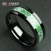 shouman 4 real carbon fiber dragon stainless steel wedding ring custom engrave name for men women lover couple charm gift
