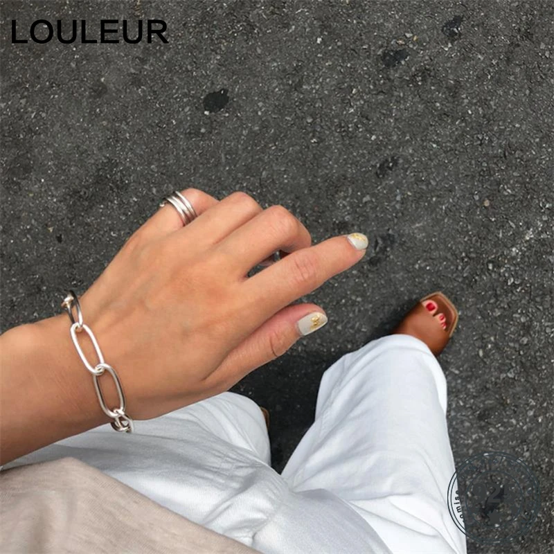 

LouLeur 925 Sterling Silver Crude Chain Bracelets Rock Punk New Buckle Bracelet For Women Fashion Jewelry Gifts Drop Shipping