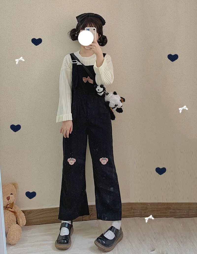 Женский вельветовый комбинезон на бретельках с милыми обезьянами прямые брюки