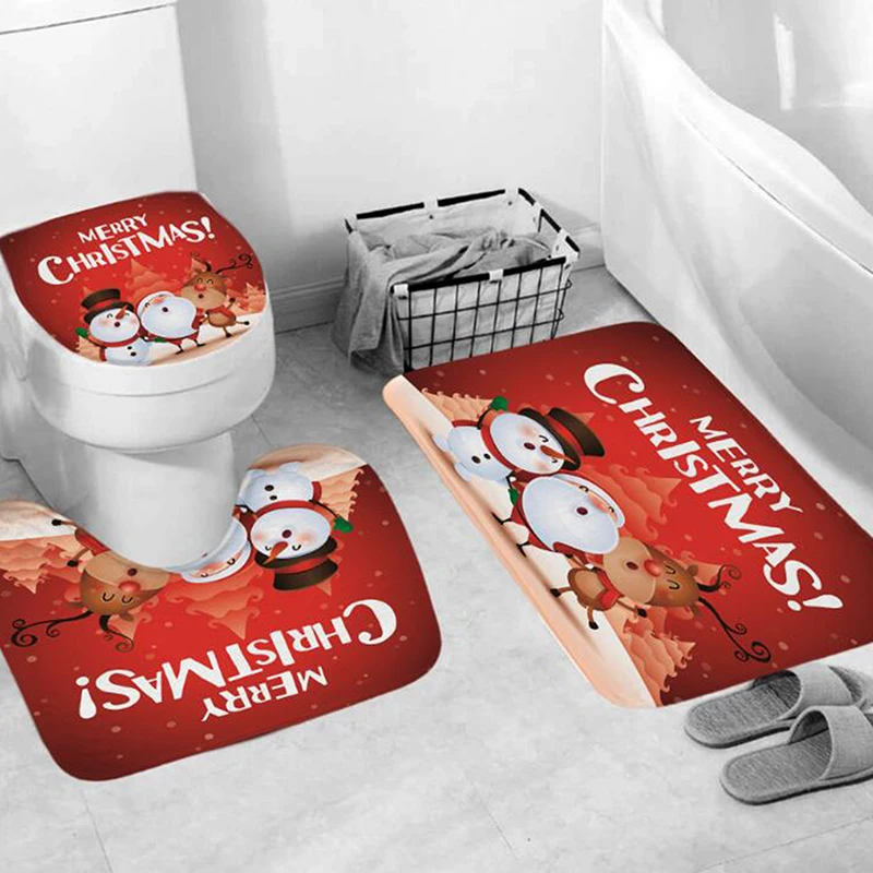 

For Home 2021 Christmas Bathroom Curtains Mat Toilet Seat Ornaments Merry Christmas Decorations Xmas Gifts New Year 2021