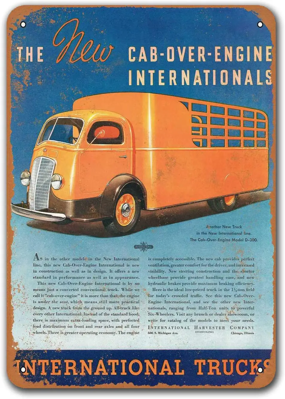 

1937 International Cab-Over-Engine Trucks Car Tin Signs Vintage, Sisoso Metal Plaques Poster Man Cave Garage Retro Wall Decor