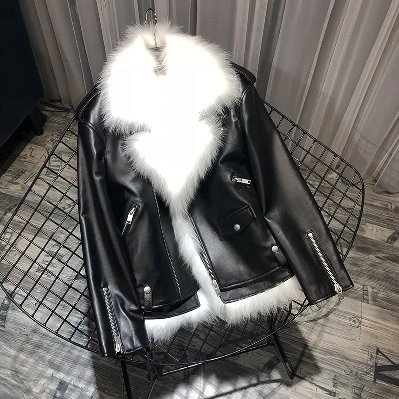 

Роскошные высококачественные женские жилеты из лисьего меха, Куртки из натуральной овечьей кожи, байкерские женские короткие пальто на мол...