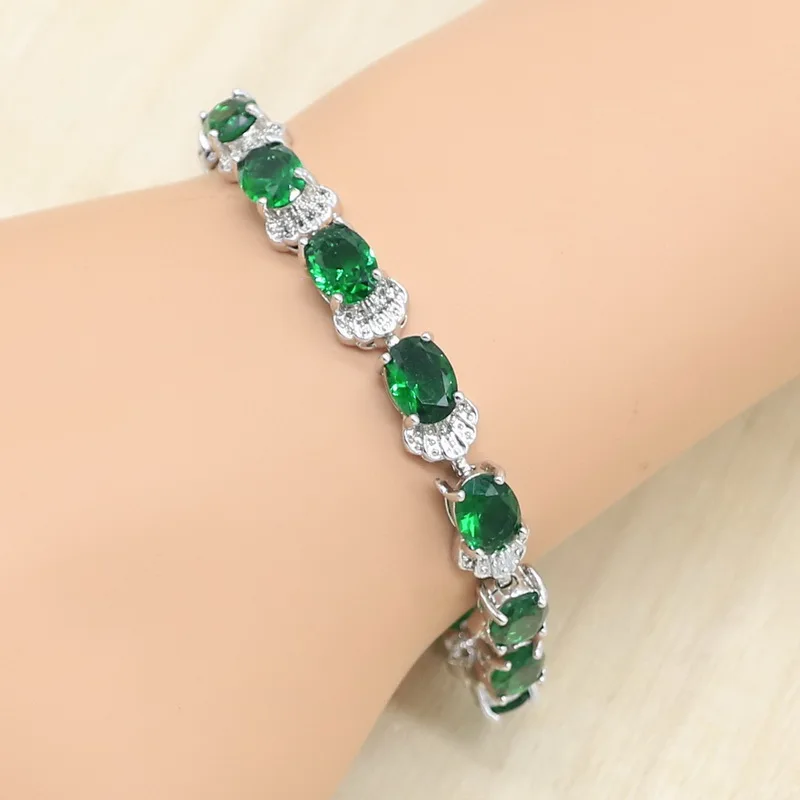 Геометрический серебряный цвет искусственные зеленые камни белый цирконий