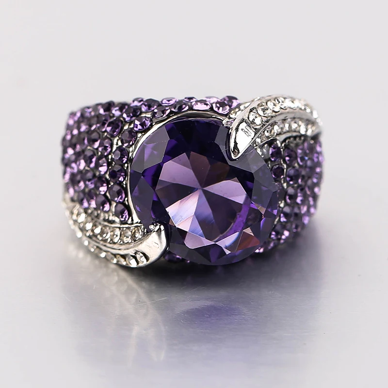 

Delicate Two Tone Giant Violet CZ Stone Bow Ring Women Girls Wedding Party Engagement Exquisite Jewelry Gift Wholesale
