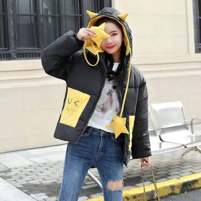 

NiceMix Young Girl Cute Cat Ear Hooded Coats Short Size Cotton Zipper Autumn Winter Warm Coat Outerwear Overcoat Free Shipping