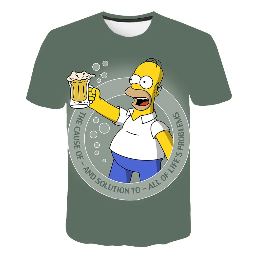 

2021 Summer new style 3D printing fashion casual men's animation Simpsons holiday cartoon characters surrounding T-shirt