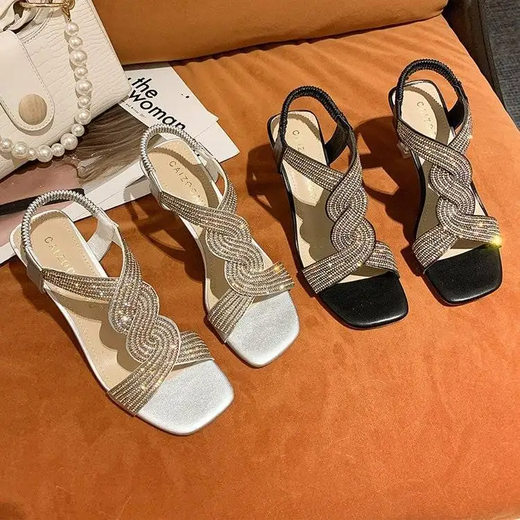 

Rhinestone stiletto sandals 2021 new fashion high-heeled Roman shoes