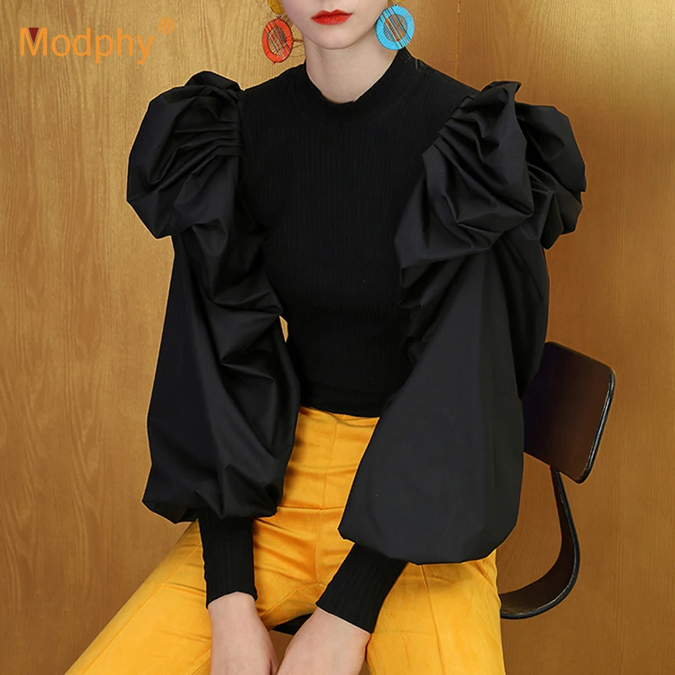 Лоскутные вязаные женские свитера с рюшами белого и черного цвета топы круглым