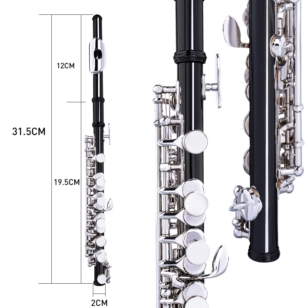 Excellent Nickel Plated C Key Piccolo Black Color W/ Case Cleaning Rod And Cloth And Gloves Cupronickel Piccolo Set enlarge