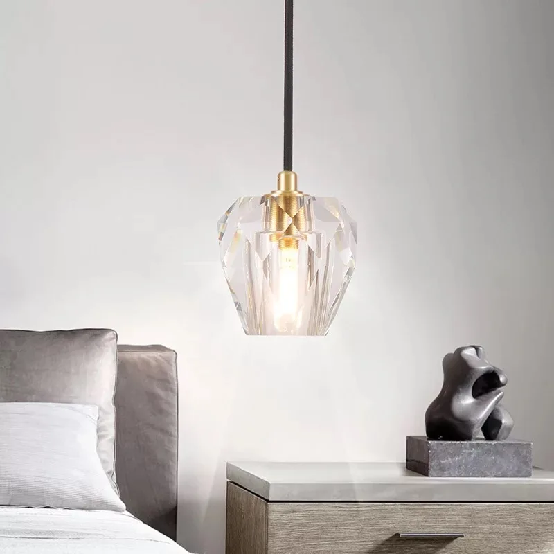 

Nordic Crystal Lampshade All Copper AC 220V Retro Modern LED Light Simple Chandelier G9 Interior Lamp Base Living Room Kitchen