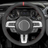 diy black suede leather car steering wheel cover for ford mustang 2015 2017 2018 2019 mustang gt 2015 2017 2018 2019