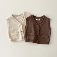 2022 new v neck baby knit vest solid color kids sleeveless knitted tops boys sweater infant knit cardigan autumn girls coat